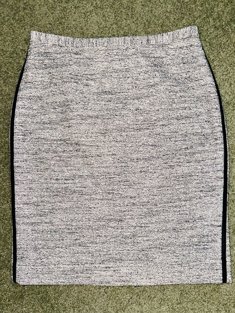 Classiques Entier Black & White Tweed Pencil Skirt Leather-Look Piping Size 10